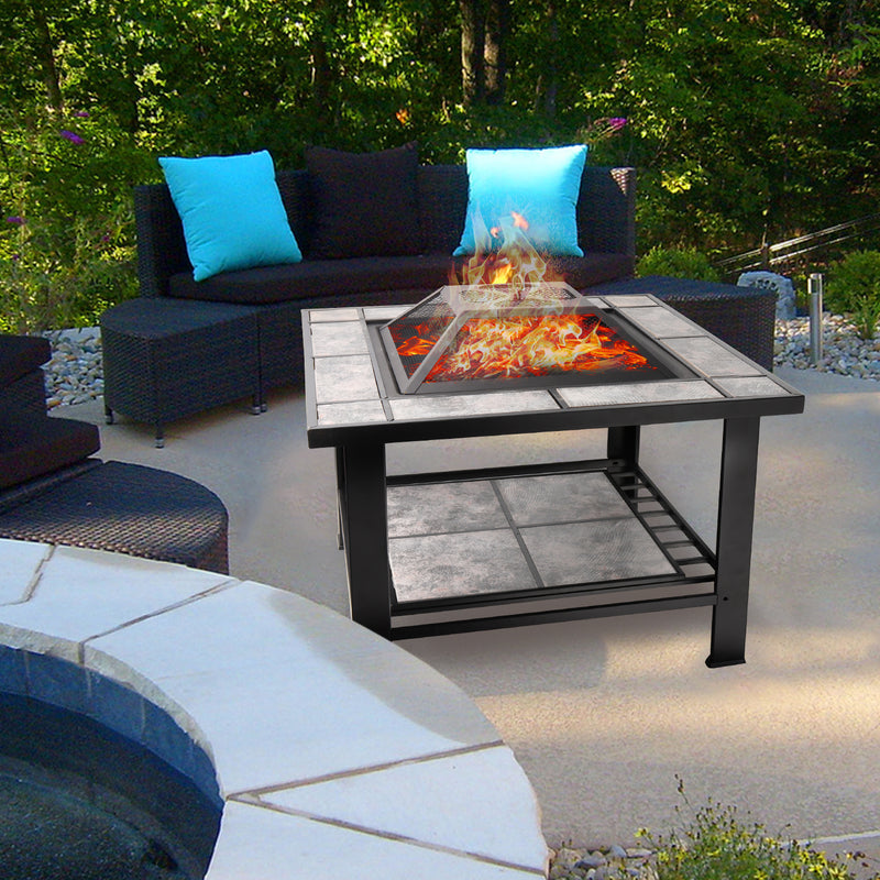 30" Square Bonfire Wood Burning Fire Pit Table