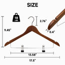 12-Pack Wooden Hangers with Adjustable Metal Clips