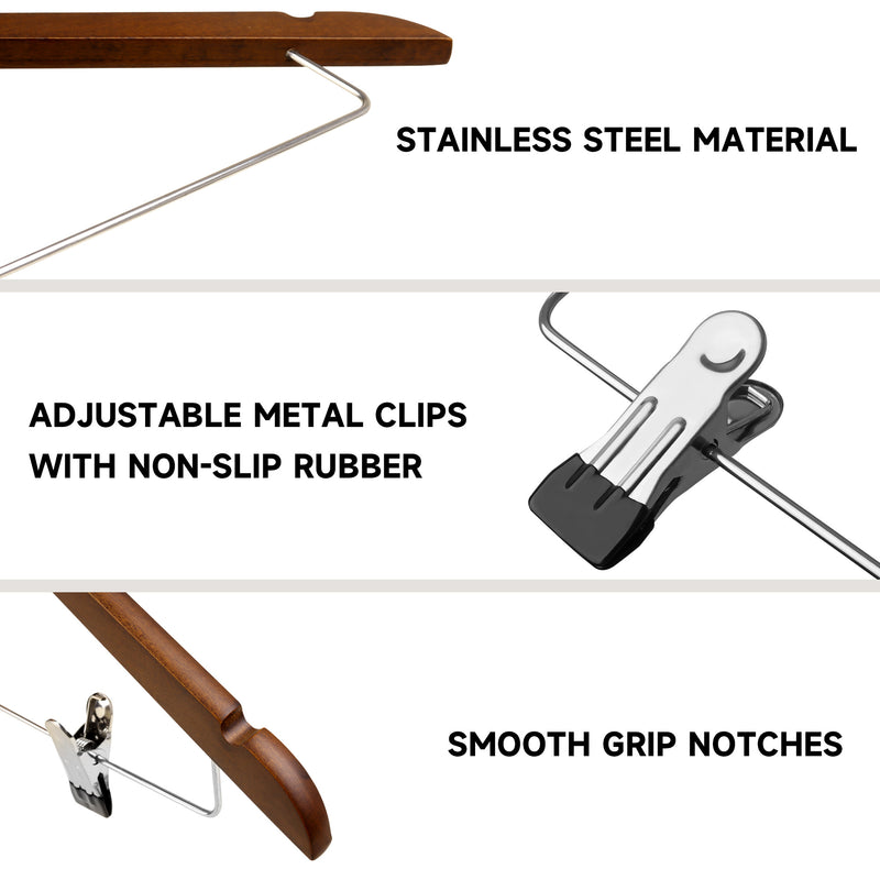 12-Pack Wooden Hangers with Adjustable Metal Clips