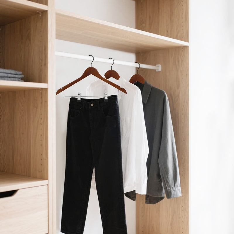 12-Pack Wooden Hangers with Adjustable Metal Clips