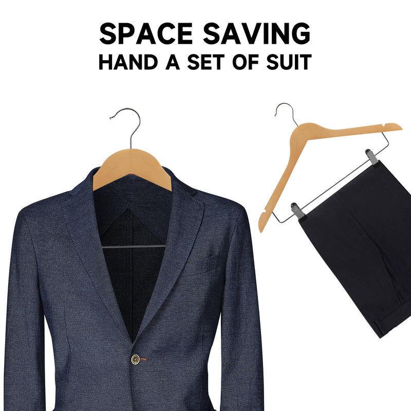 12-Pack Wooden Hangers with Adjustable Metal Clips