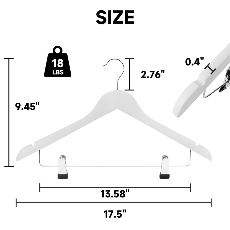 12-Pack Wooden Hangers with Adjustable Metal Clips