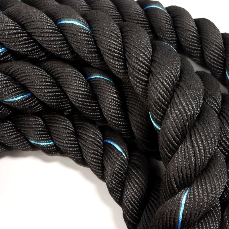 Blue Polyester Gym Ropes , 1.5"/2" Workout Battle Ropes (30'/40'/50')