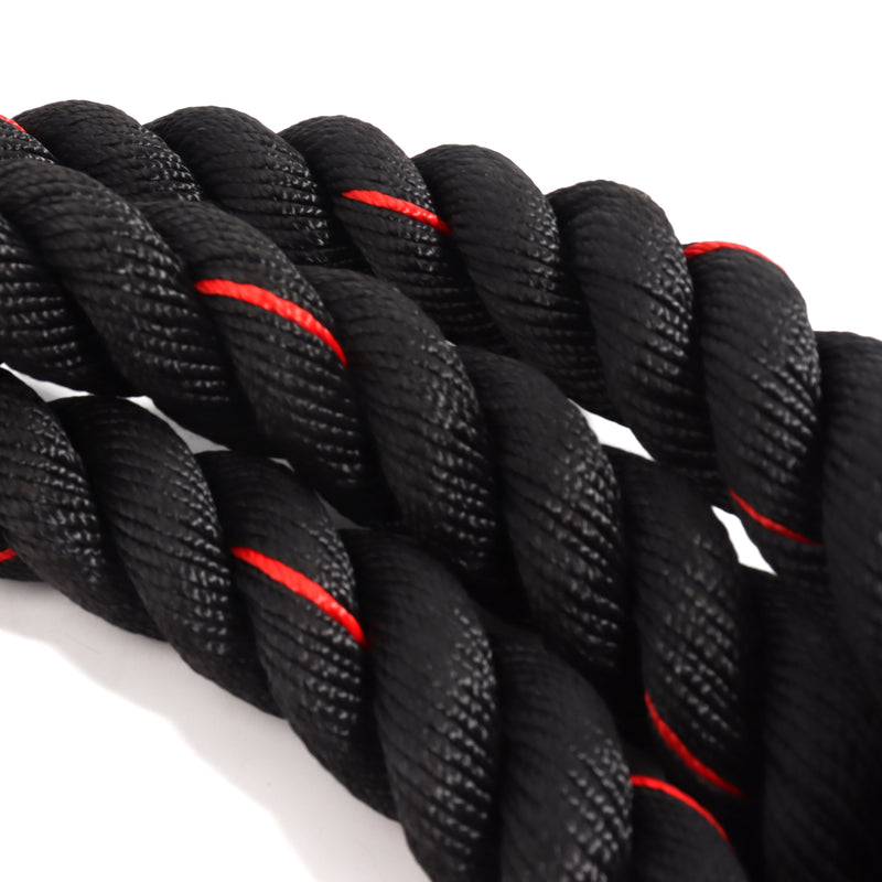 Red Polyester Gym Ropes Exercise Training Battle Ropes with Protective Sleeve and Anchor Kit for Physical Education, Strength Training - 1.5"/2" x 30'/40'/50'