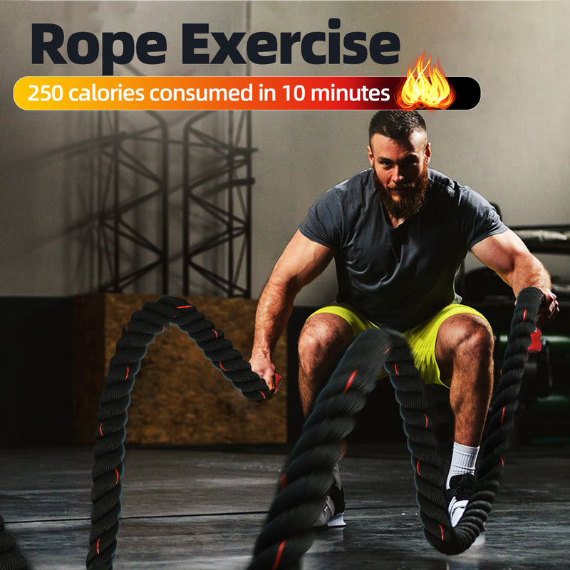 Red Polyester Gym Ropes Exercise Training Battle Ropes with Protective Sleeve and Anchor Kit for Physical Education, Strength Training - 1.5"/2" x 30'/40'/50'