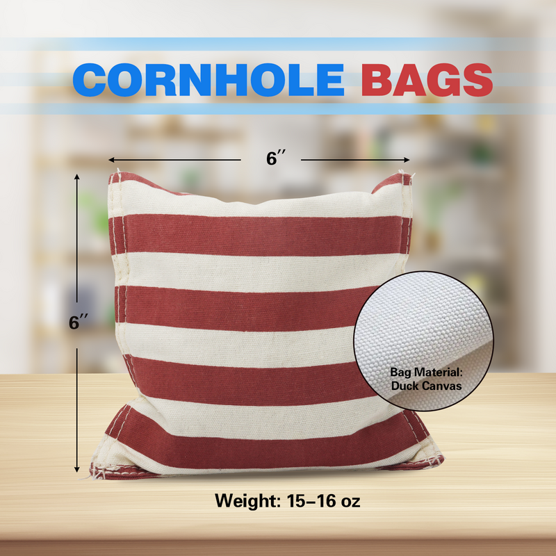 Set of 8 Premium Weather Resistant Regulation Size and Weight Cornhole Bean Bags.- 6 Styles