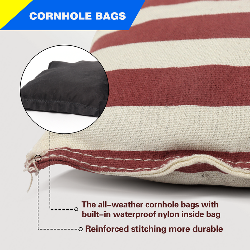 Set of 8 Premium Weather Resistant Regulation Size and Weight Cornhole Bean Bags.- 6 Styles