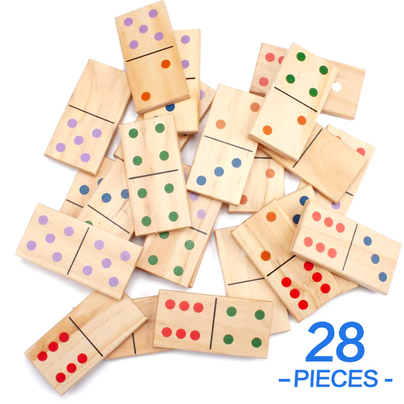 28 Piece Giant Wooden Dominoes with Multi-Color Dots for Outdoor Lawn Yard Games（SML）