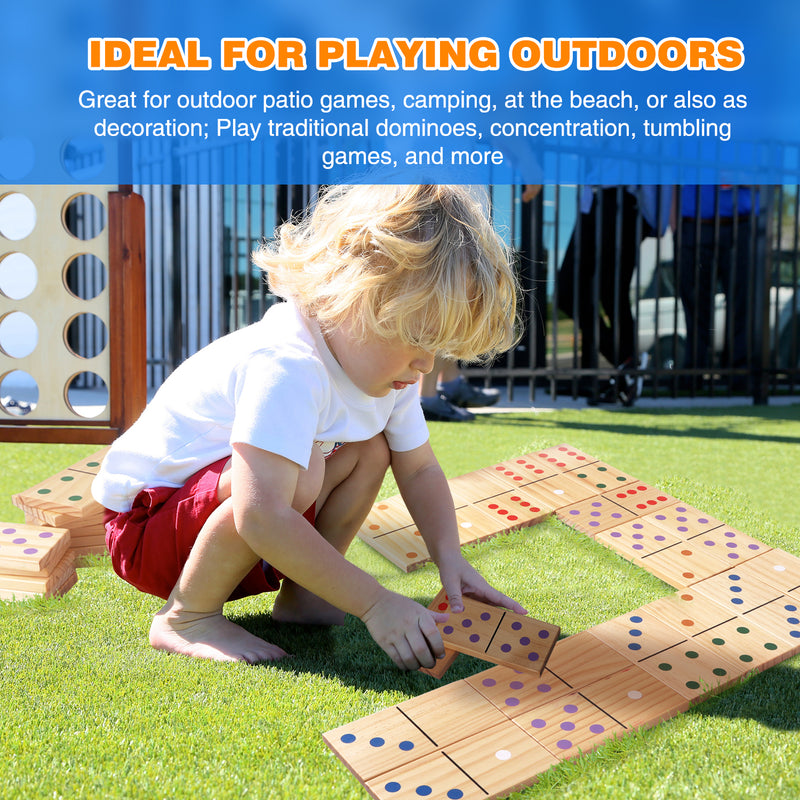 28 Piece Giant Wooden Dominoes with Multi-Color Dots for Outdoor Lawn Yard Games（SML）