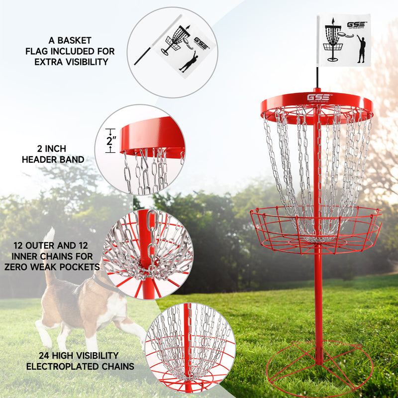 24-Chain Disc Golf Targets Basket, Professional Golf Practice Basket (4 Colors)