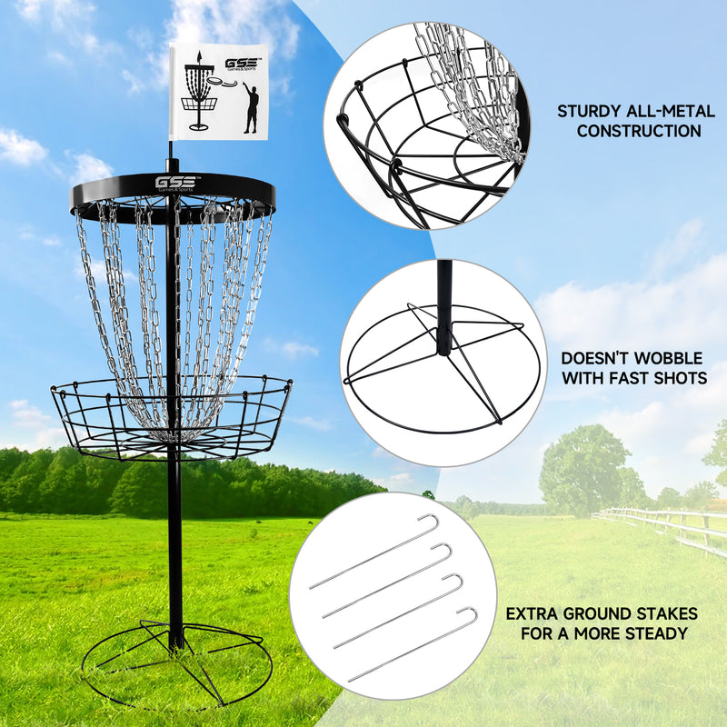 Portable 24-Chain Disc Golf Targets Basket, Metal Flying Disc Golf Practice Basket(Deluxe-4 Colors)