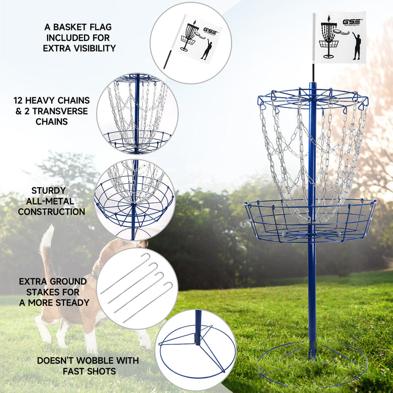 12-Chain Disc Golf Targets Basket, Portable Disc Golf Practice Basket (4 Colors)