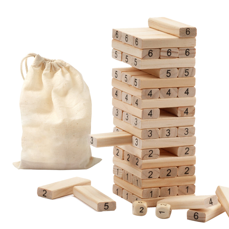 54 Pieces Tumbling Timbers, Wooden Building Block Stacking Games