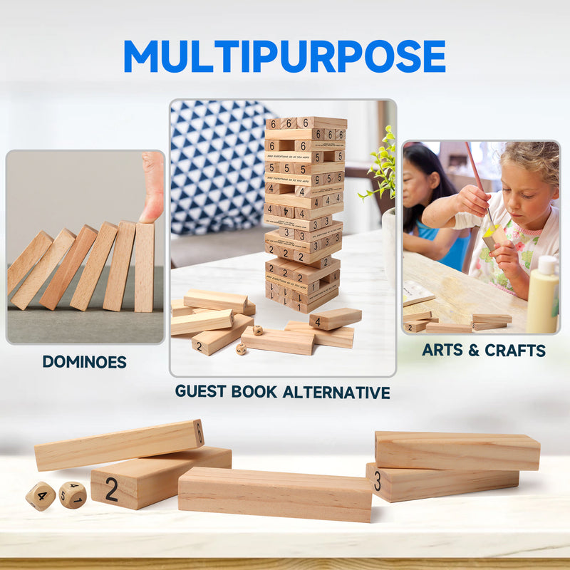 54 Pieces Tumbling Timbers, Wooden Building Block Stacking Games