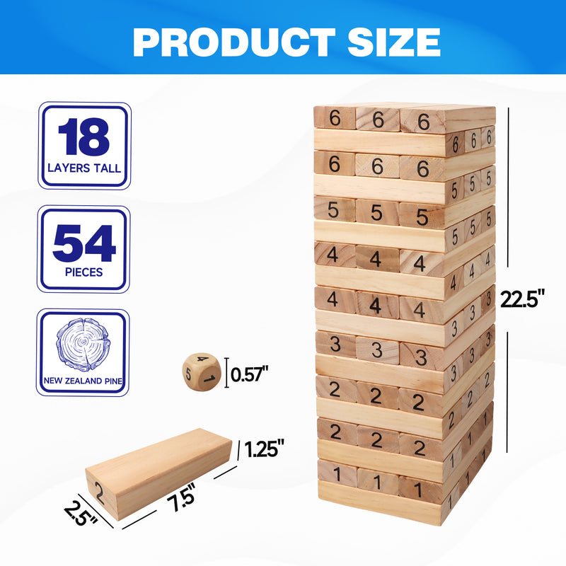 54 Pieces Tumbling Timbers Wooden Building Block Stacking Games Great for Kids and Adults Brian Exercise Hand-on Practice