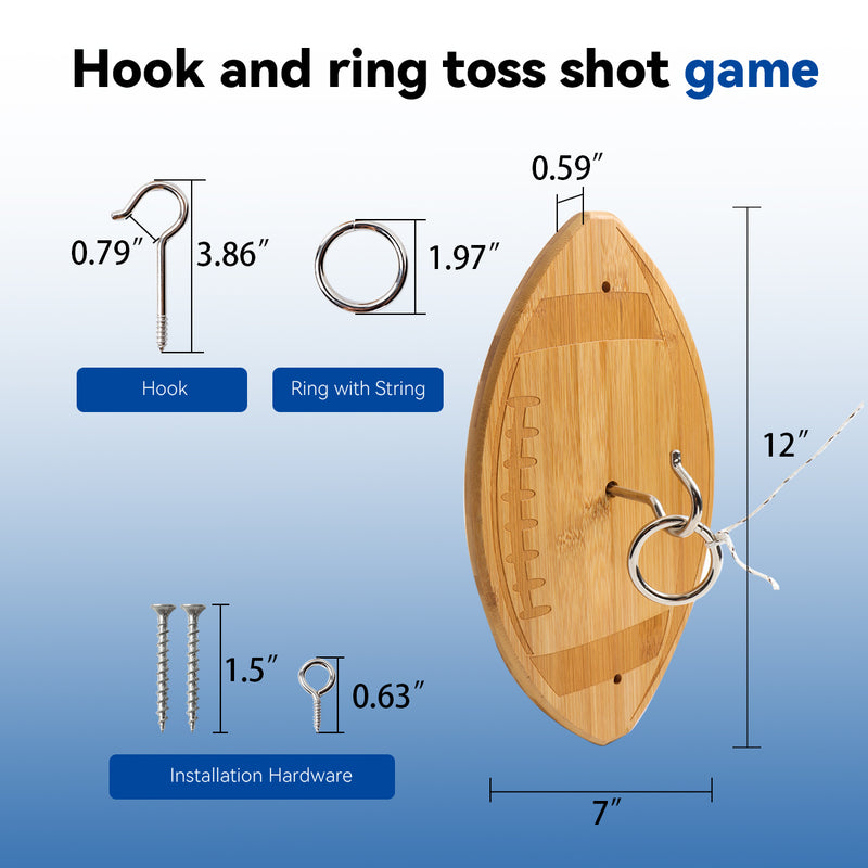 Football Face Style Bamboo Hook and Ring Toss Tailgating Game Set for Indoor/Outdoor Family Fun Party Game