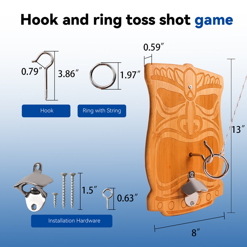 Wall Mount Ring Toss Hook Game, Hook and Ring Toss Game (Tiki Face)