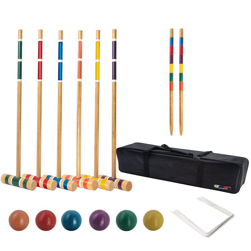 Classic Croquet Set with Wooden Mallets, Colored Balls, Sturdy Carrying Bag