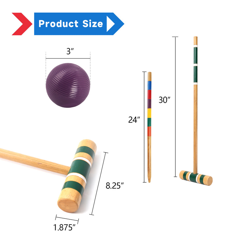 Classic Croquet Set with Wooden Mallets, Colored Balls, Sturdy Carrying Bag