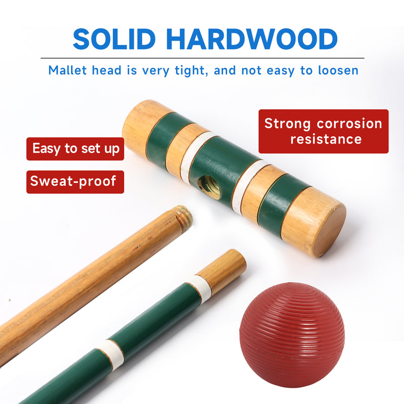 Classic Croquet Set with Wooden Mallets, Colored Balls, Sturdy Carrying Bag