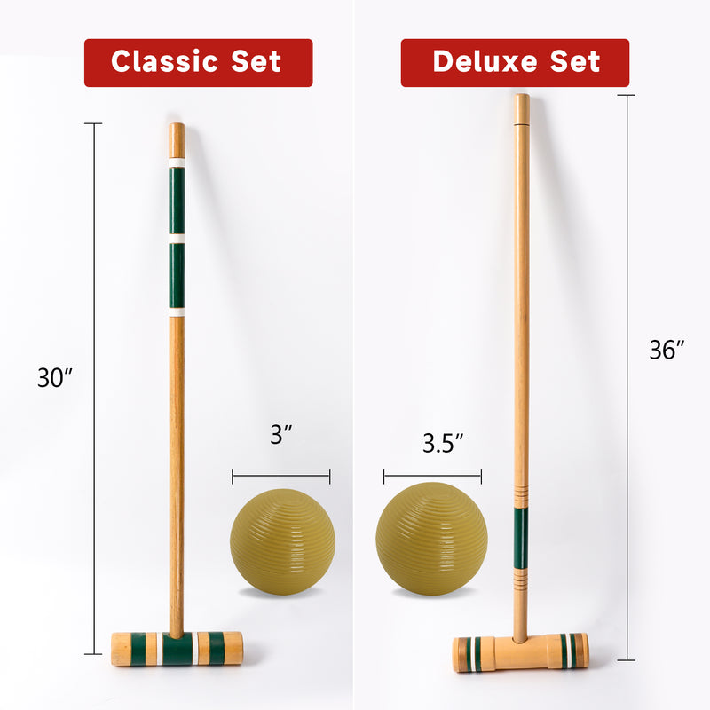 Six Player Croquet Set with Wooden Mallets, Colored Balls, Sturdy Carrying Bag for Adults & Kids(Classic /Deluxe)