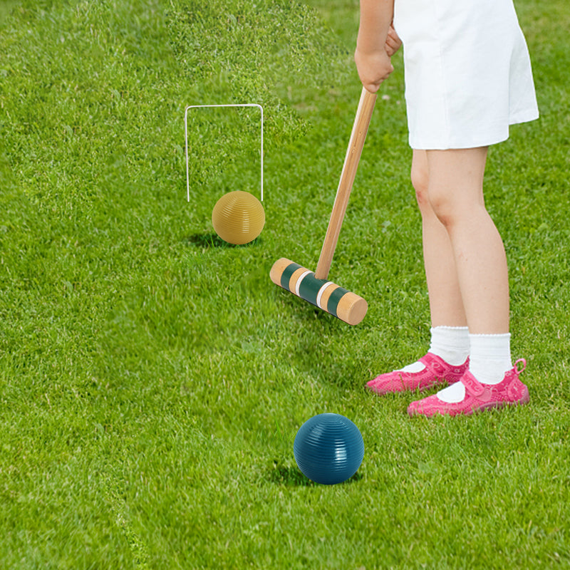 Six Player Croquet Set with Wooden Mallets, Colored Balls, Sturdy Carrying Bag for Adults & Kids(Classic /Deluxe)