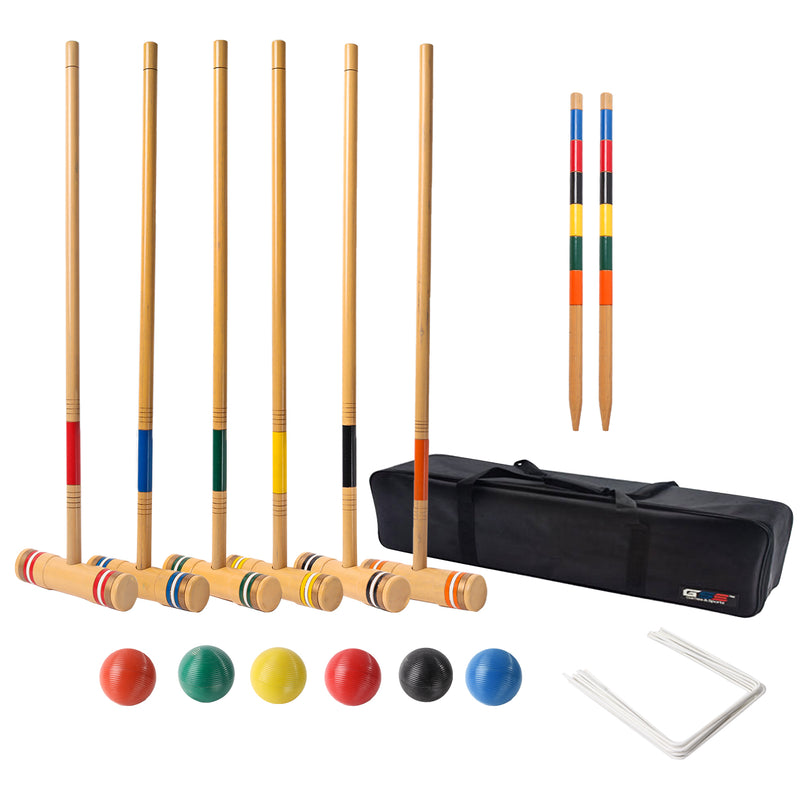 Deluxe Croquet Set with Wooden Mallets, Colored Balls, Sturdy Carrying Bag