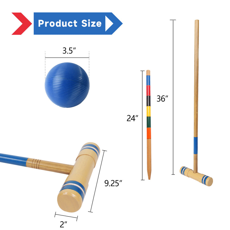 Deluxe Croquet Set with Wooden Mallets, Colored Balls, Sturdy Carrying Bag