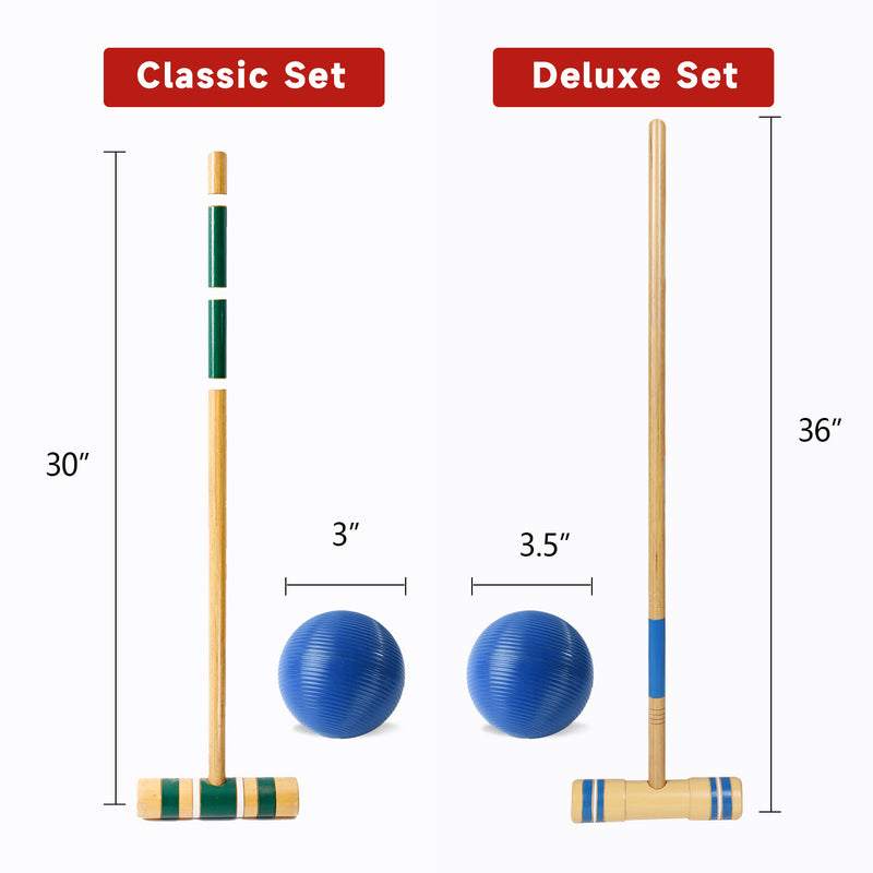 Deluxe Croquet Set with Wooden Mallets, Colored Balls, Sturdy Carrying Bag