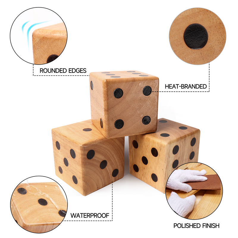 3.5" Premium Oak Giant Outdoor Yard Lawn Dice Game Set with Yardzee & Farkle Scorecard and Carry Bag for Kids & Adults Outdoor Lawn, Backyard Play