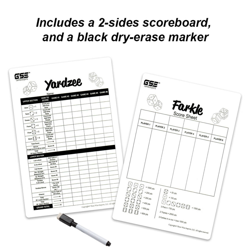 3.5-Inch Premium Oak Giant Yard Dice Set with Bucket and Yardzee & Farkle Scorecard.