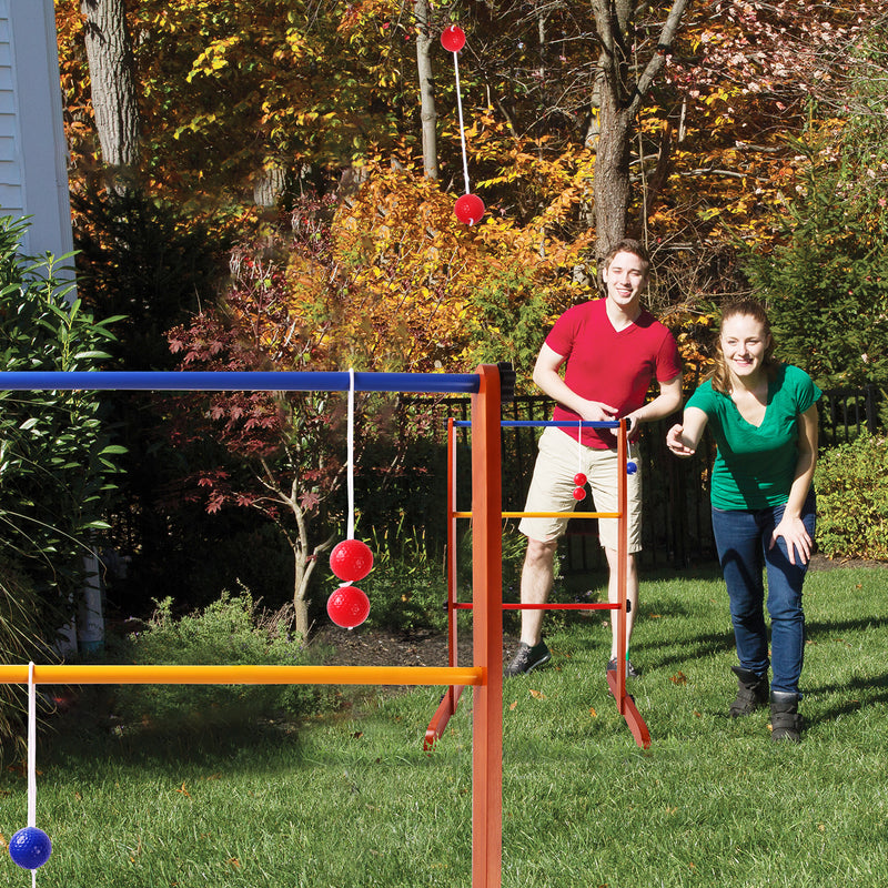Premium Solid Wood Ladder Ball Toss Game Set with Ladder Ball Bolas & Carrying Case