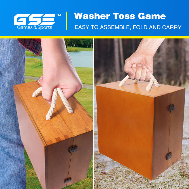 Oak Washer Toss Game Set with 8 Bottle Opener Style Replacement Washers