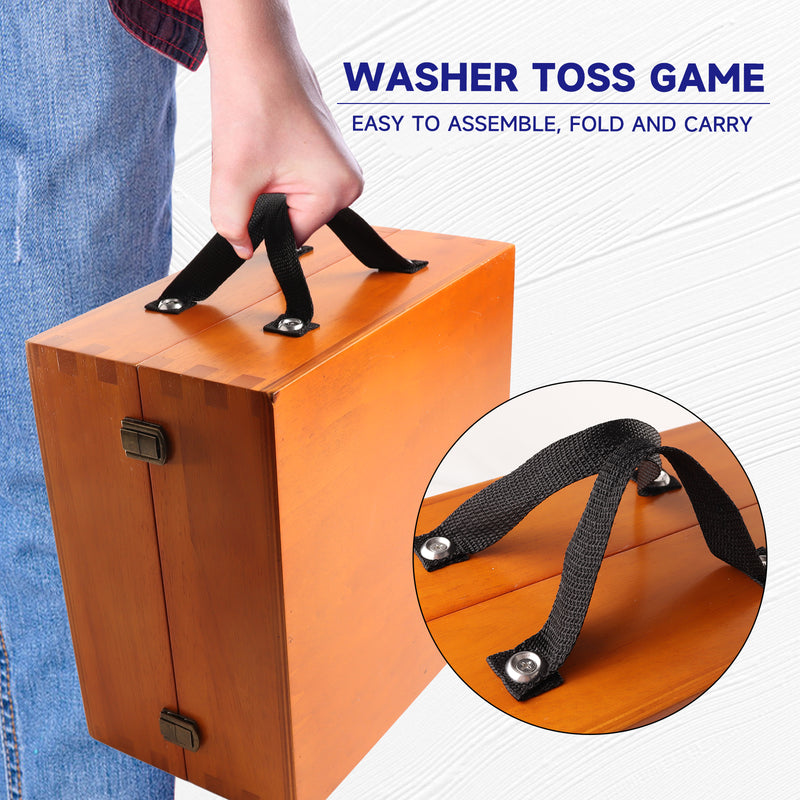 Oak Washer Toss Game Set with 8 Bottle Opener Style Replacement Washers