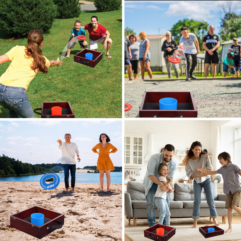 Mahogany Washer Toss Game Set with 8 Bottle Opener Style Replacement Washers