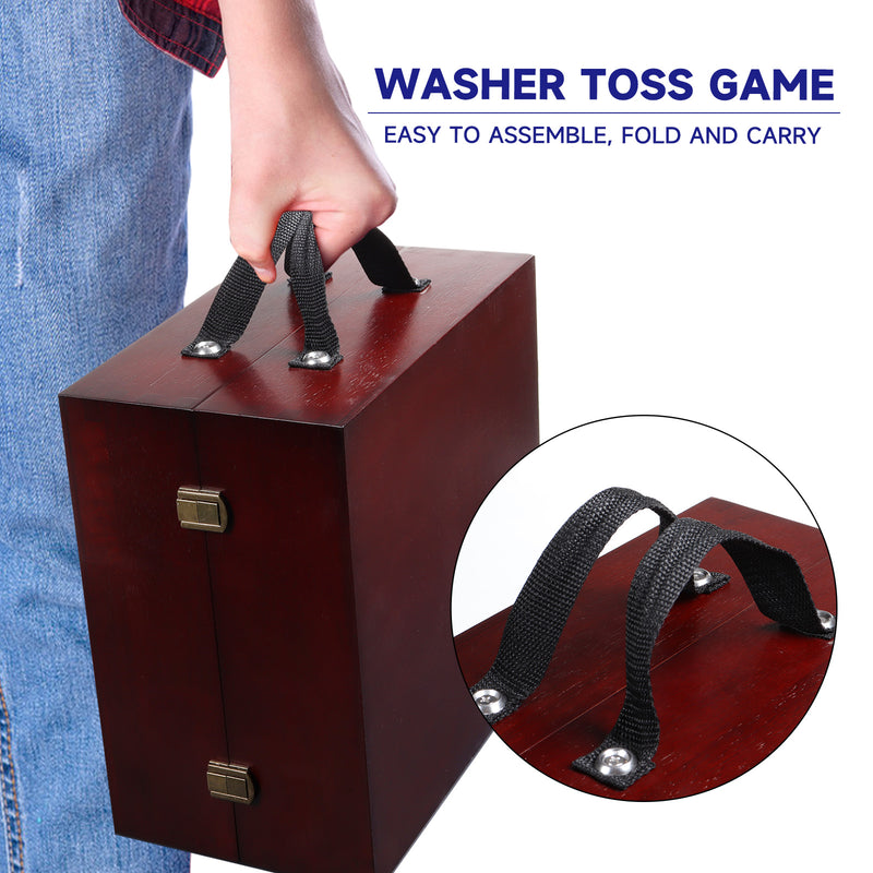 Mahogany Washer Toss Game Set with 8 Bottle Opener Style Replacement Washers