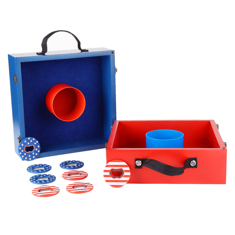 Red/Blue Washer Toss Game Set with 8 Bottle Opener Style Replacement Washers