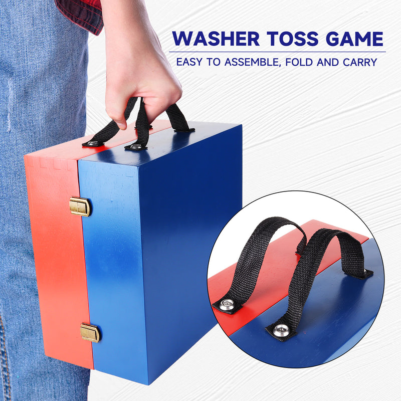 Red/Blue Washer Toss Game Set with 8 Bottle Opener Style Replacement Washers