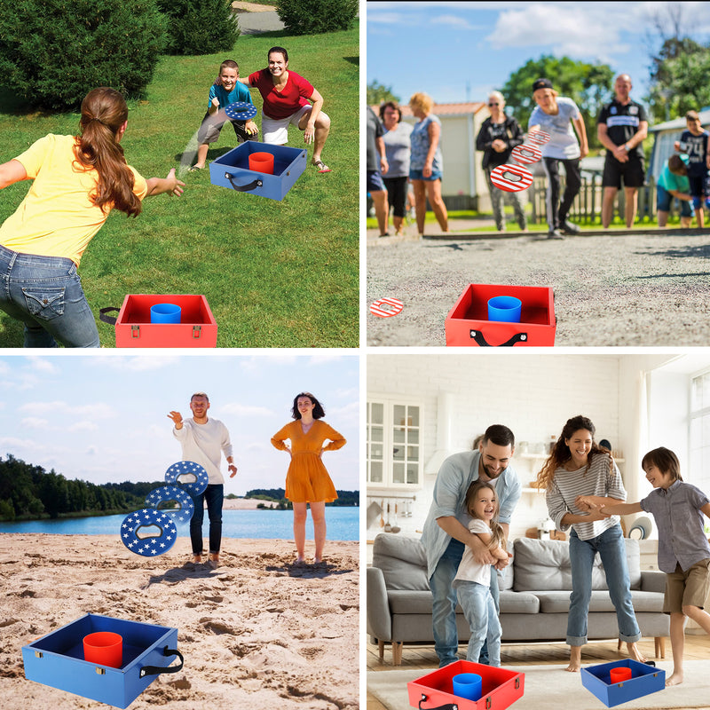 Red/Blue Washer Toss Game Set with 8 Bottle Opener Style Replacement Washers