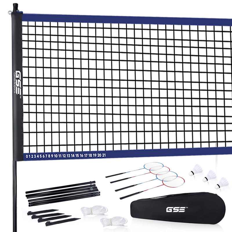Recreational Portable Badminton Complete Net Set Including Badminton Net System,4 Badminton Rackets,3 Shuttlecocks and Carry Bag for Outdoor Park,Backyard Lawn,Beach
