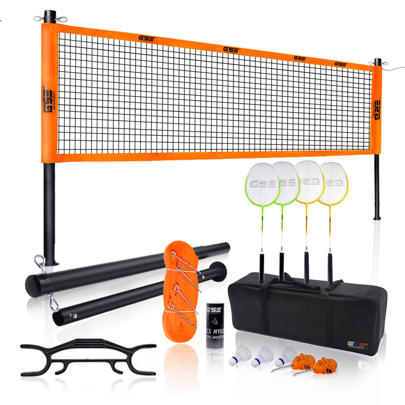 Portable Professional Badminton Set with Easy Setup Badminton Net+ 4 Badminton Rackets+ 3 Shuttlecocks