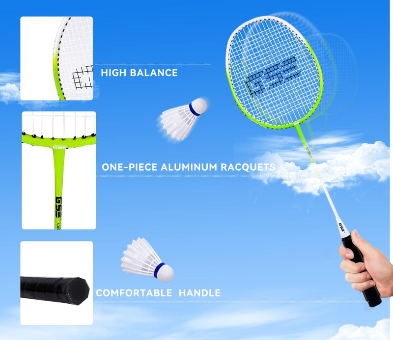 Professional Portable Badminton Complete Net Set Including Badminton Net System,4 Badminton Rackets,3 Shuttlecocks and Carry Bag for Tournaments,Schools and Competition