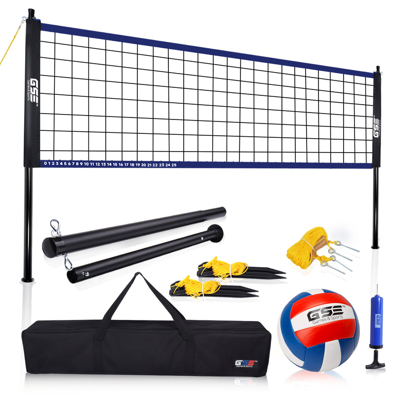 Recreational Portable Volleyball Complete Net Set Including Volleyball Net, PU Volleyball, Needle and Carry Bag for Outdoor Park, Backyard Lawn, Beach