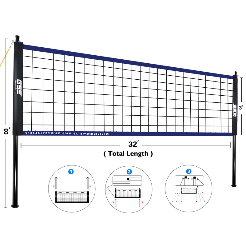 Volleyball Net Set with Volleyball, Aluminum Poles, Winch System, Pump, and Carrying Bag(Recreational)