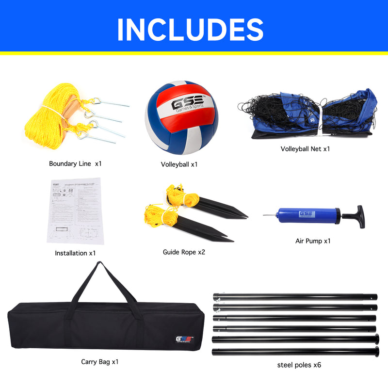 Volleyball Net Set with Volleyball, Aluminum Poles, Winch System, Pump, and Carrying Bag(Recreational)
