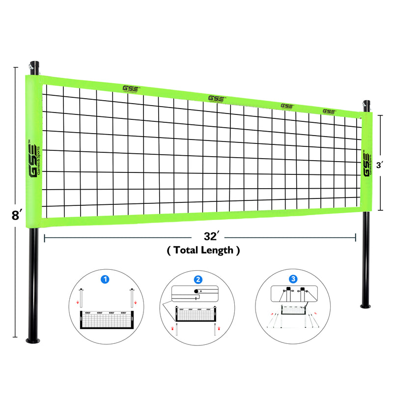 3' x 32' Professional Volleyball Net Set