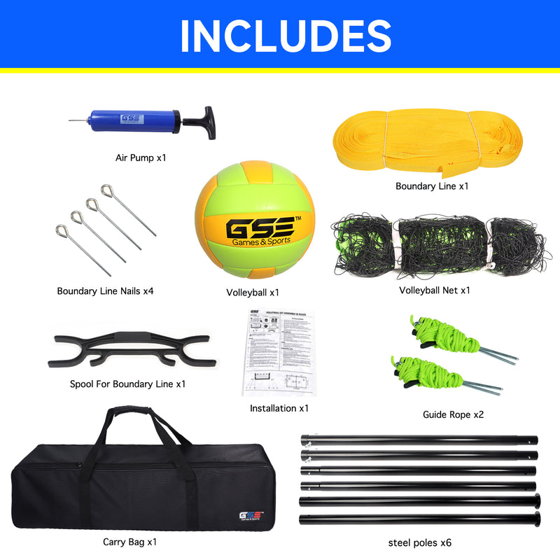 Volleyball Net Set with Volleyball, Aluminum Poles, Winch System, Pump, and Carrying Bag(Professional)