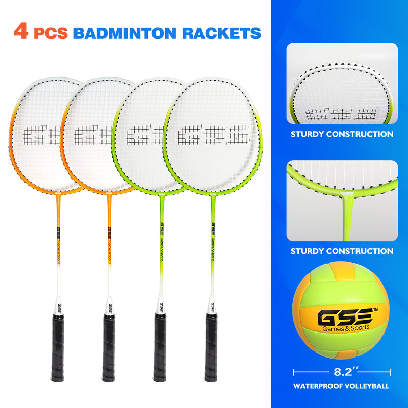 Volleyball and Badminton Combo Set with Net,4 Rackets,3 Birds,PU Volleyball and Carrying Bag(Professional)