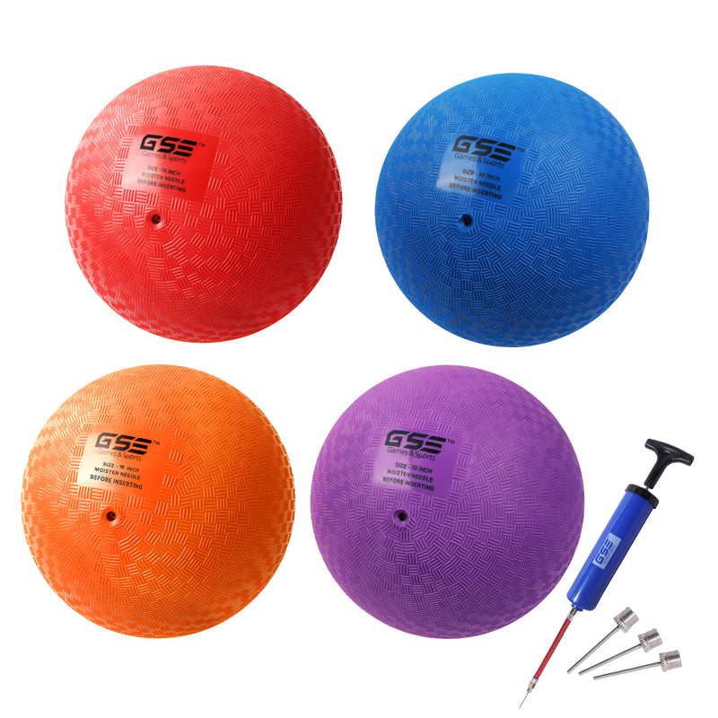 Set of 4 10" Multi-Color Playground Balls, Kickball, Bouncy Dodge Ball, Handball