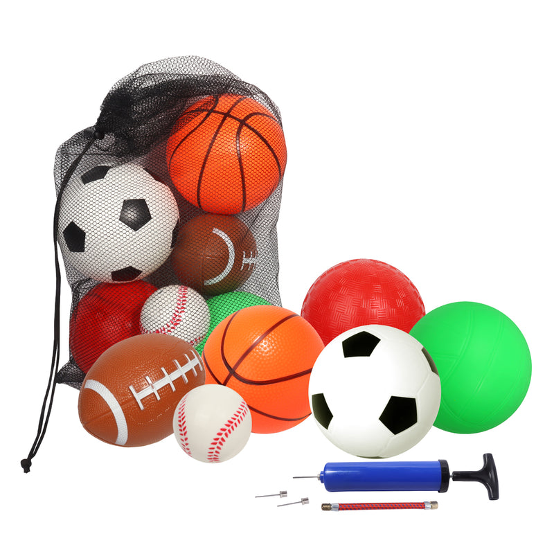 Set of 6 Mini Soft Sports Balls Set with Pump & Mesh Ball Bag